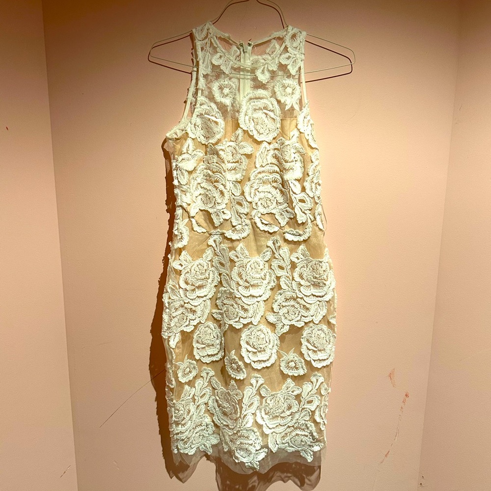 Reiss Cream Floral Appliqué Sheath Dress